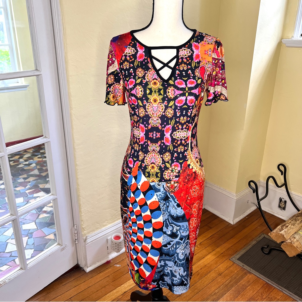 Joseph Ribkoff Multicolor Patterned Midi Dress